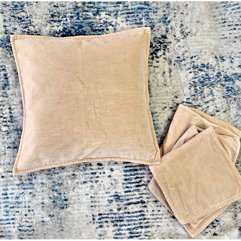 Set of 4 Pottery Barn Washed Velvet 20x20in Off-White Cream Ivory Pillow Cover